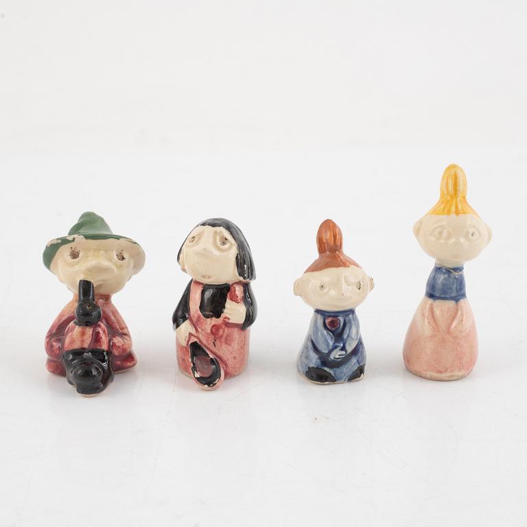 Leo Tykkyläinen, figurines, 9 pcs, ceramic, "Moomin", Arabia, 1950s.