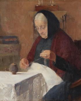 Helene Schjerfbeck, "Dam vid spinnrocken" ("Lady at the spinning wheel", Portrait of Mrs Ulrika Baarman).