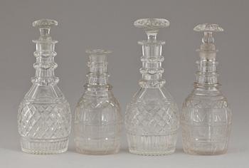 KARAFFER, 4 st, glas, 1800-tal.