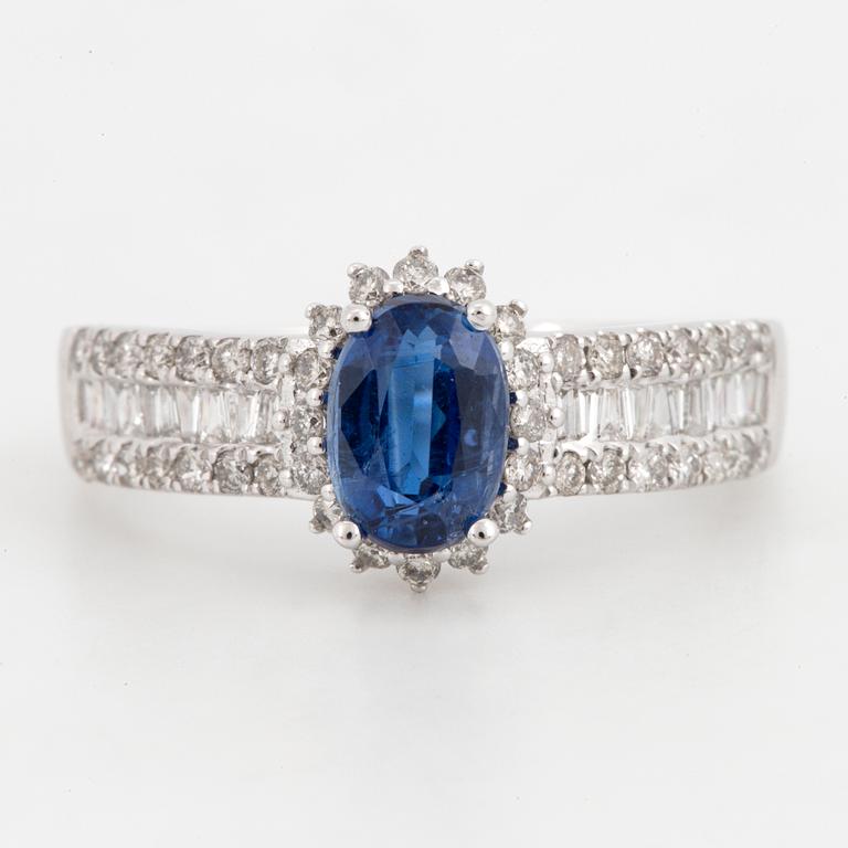 Kyanite and brilliant-cut diamond ring.