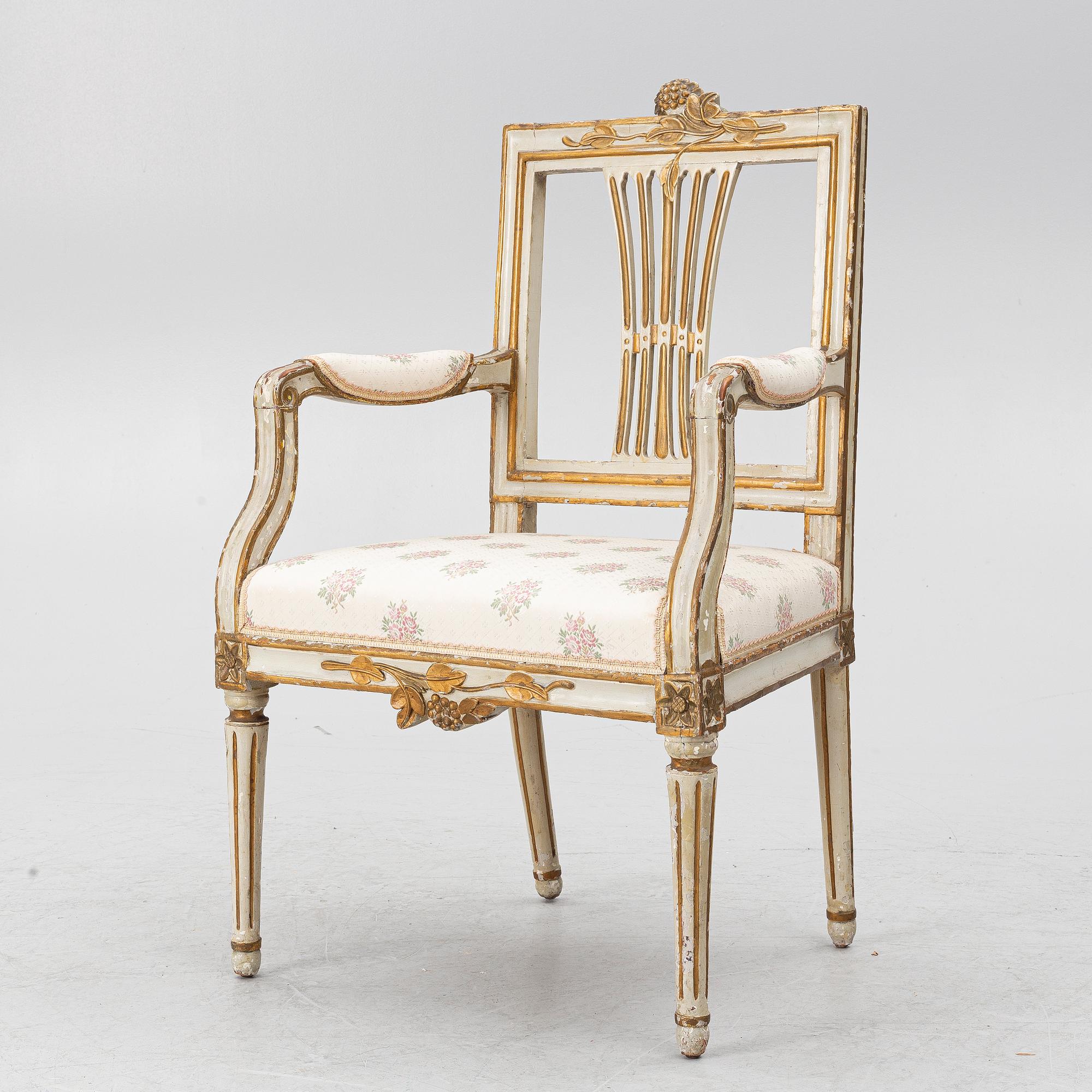 A Gustavian amrchair from Lindome, Sweden, late 18th century.