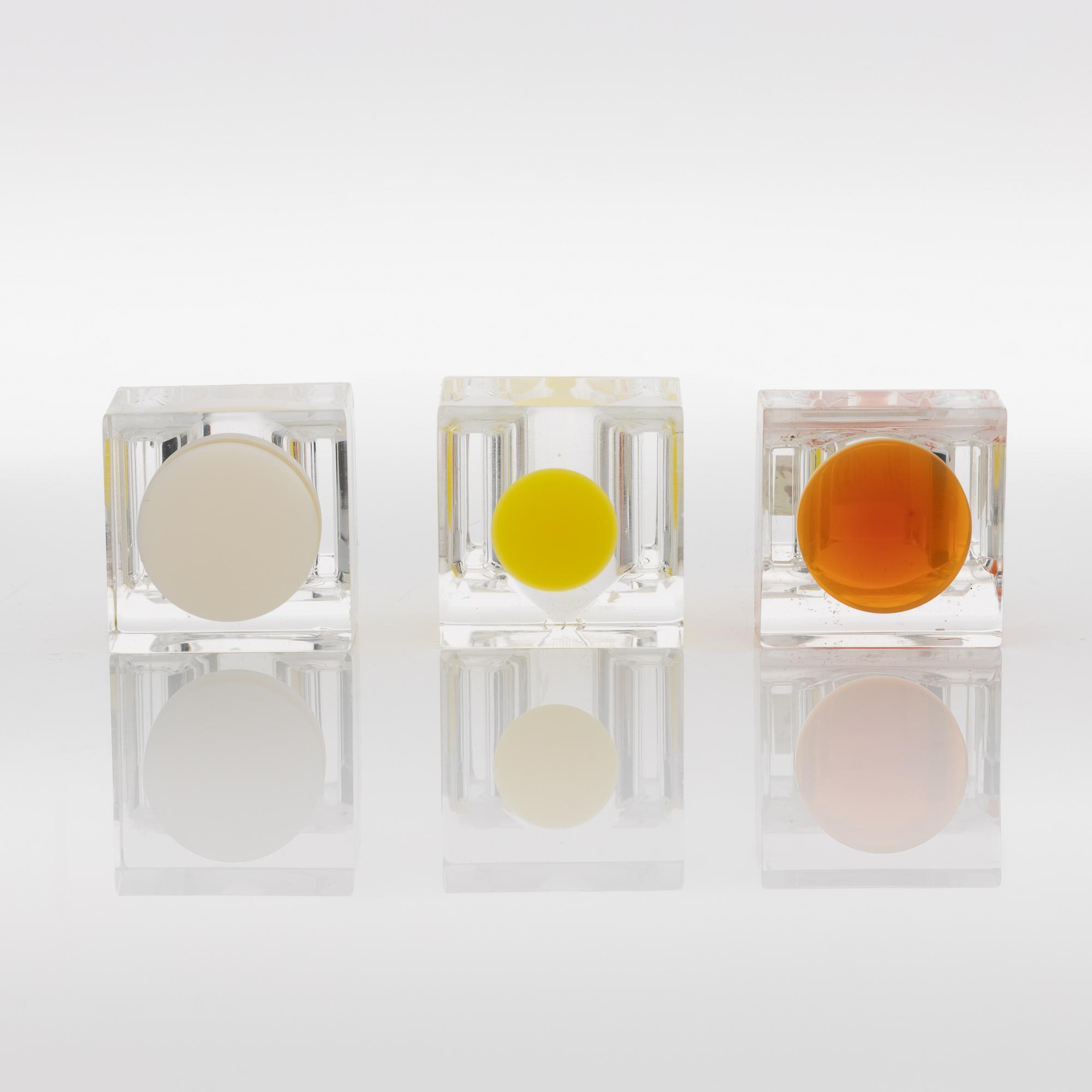 Siv Lagerström, three acrylic plastic rings, 1970s.