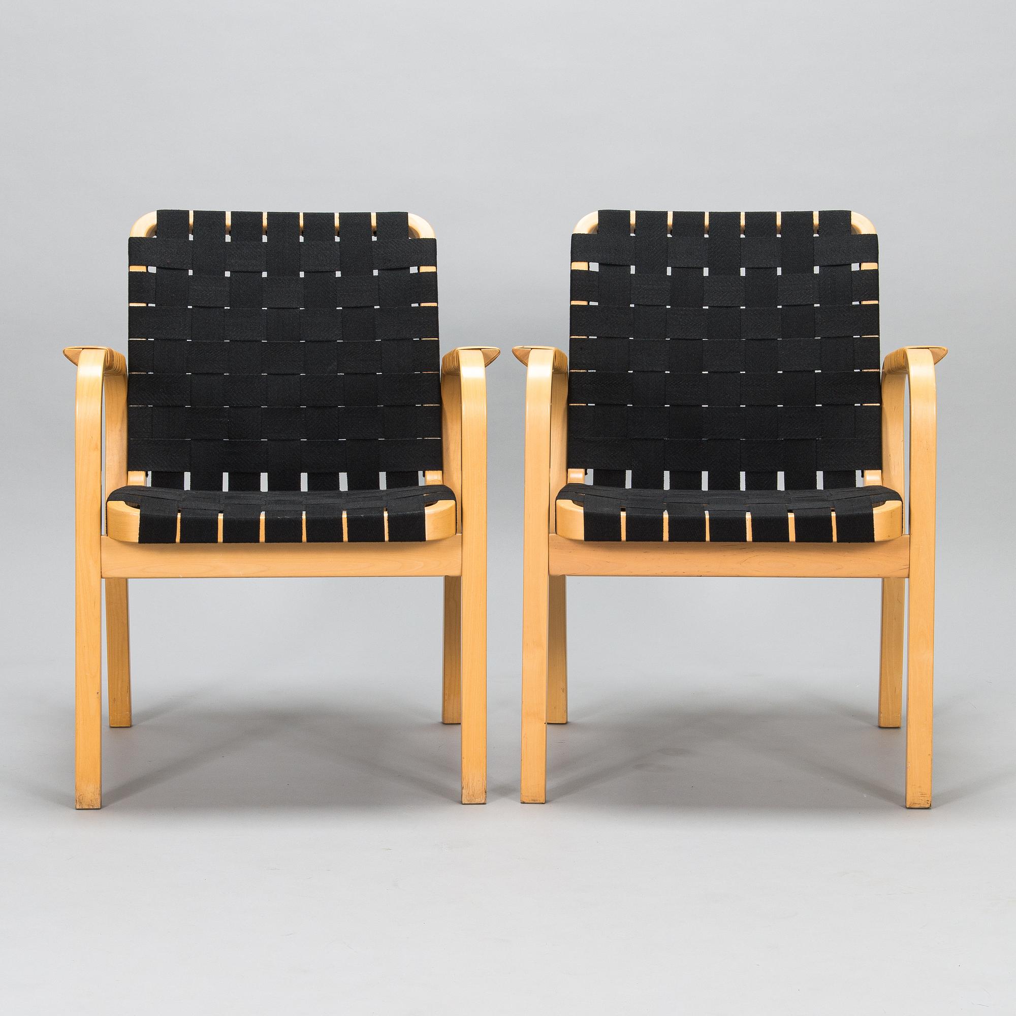 Alvar Aalto, nojatuoleja, 3 kpl, malli 45, Artek 1900-luvun loppu.