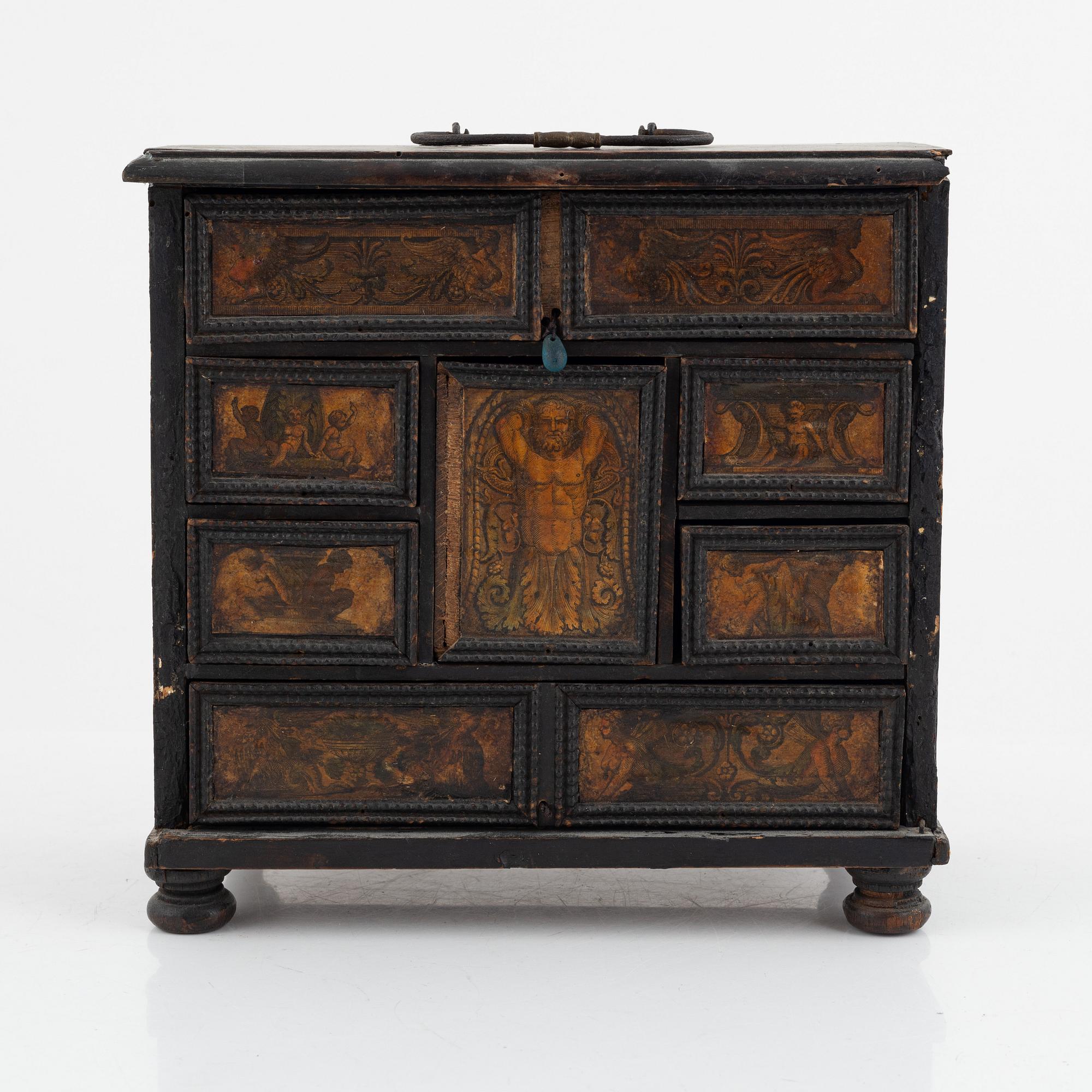 Miniatyrkabinettskåp, Sydtyskland, omkring år 1700, Barock.