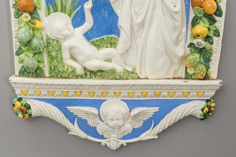 ANDREA DELLA ROBBIA, efter, väggrelief, majolika, Italien, 1800-tal.