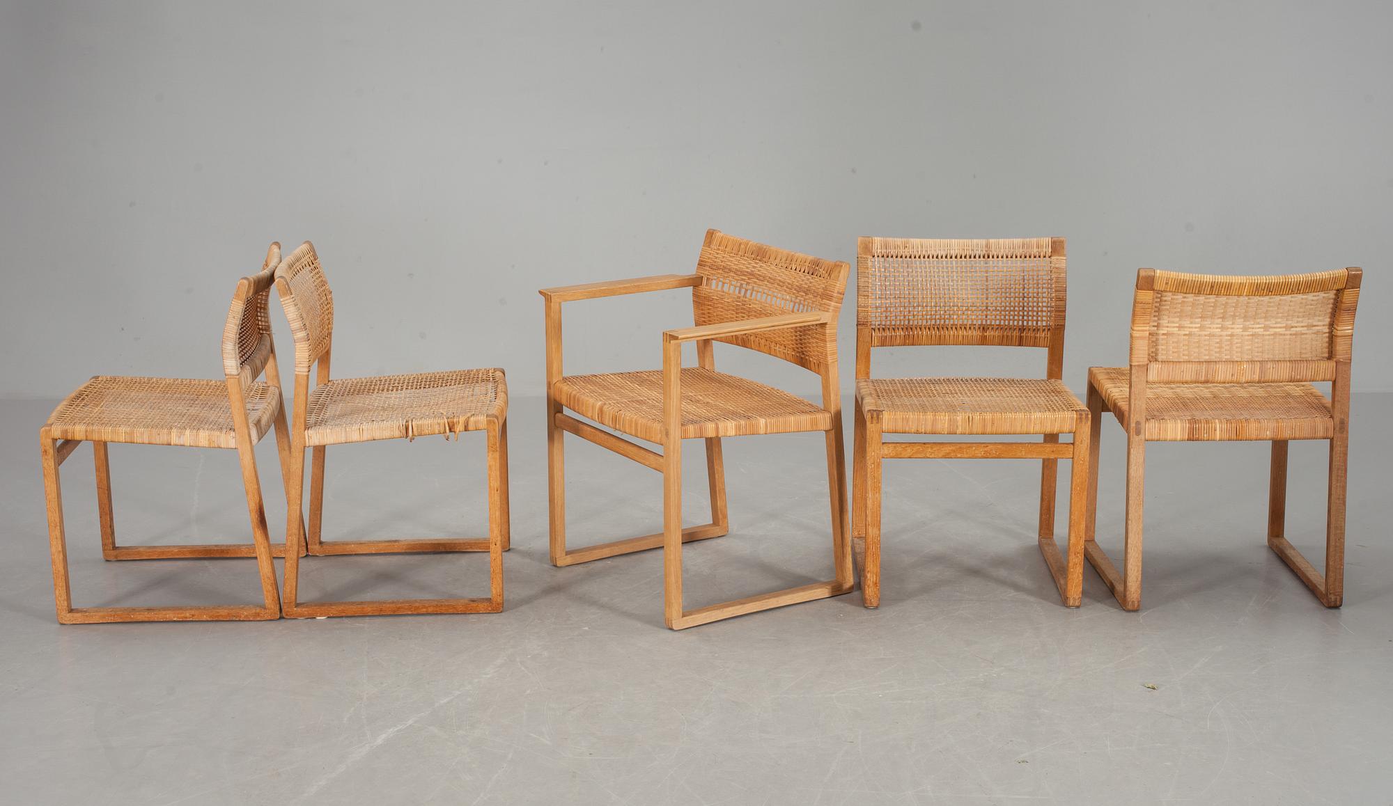 STOLAR, 10 st samt KARMSTOL, Börge Mogensen "BM 61", Fredericia mobler.