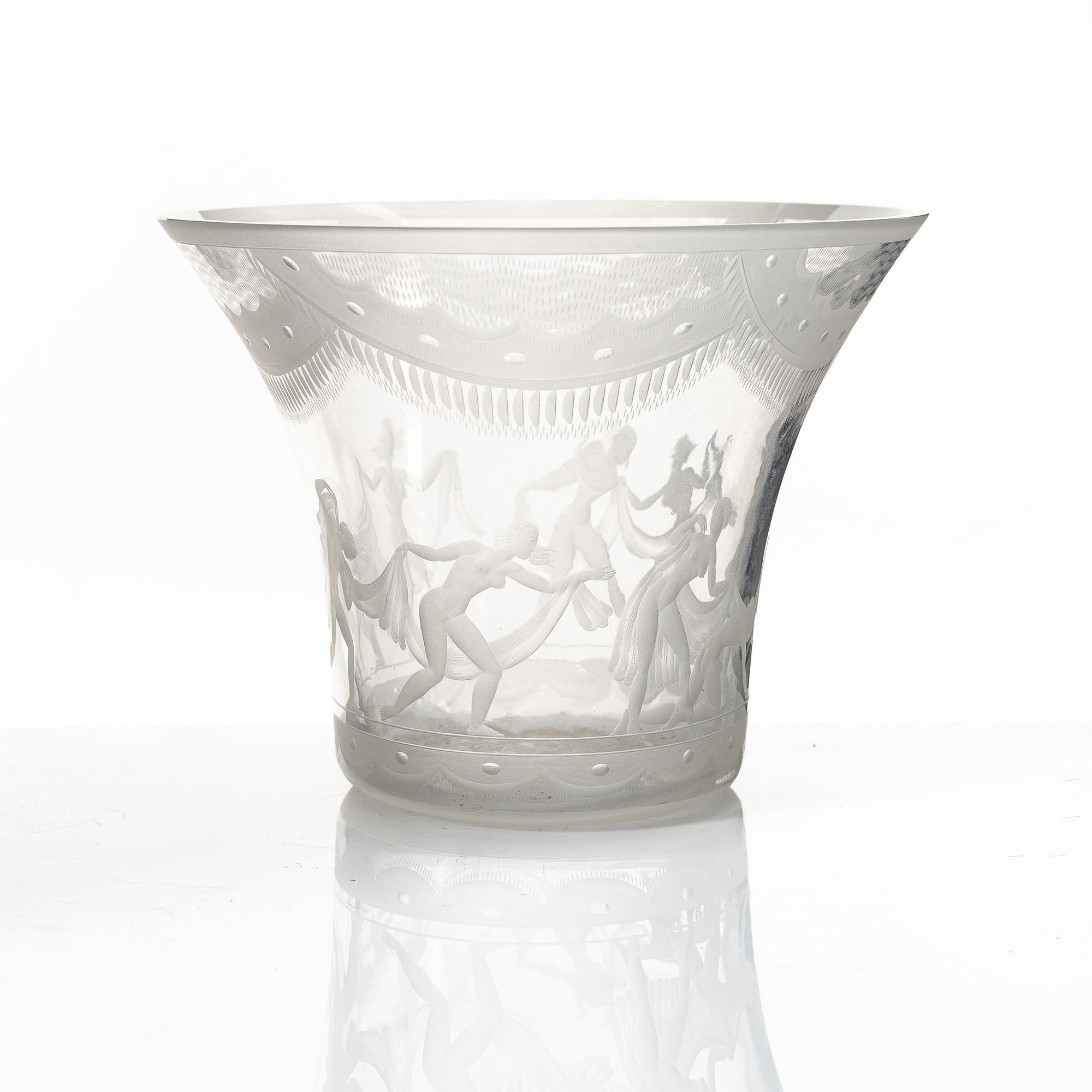 Simon Gate, a bowl, "Slöjdansen", Orrefors, Sweden, early 20th century.