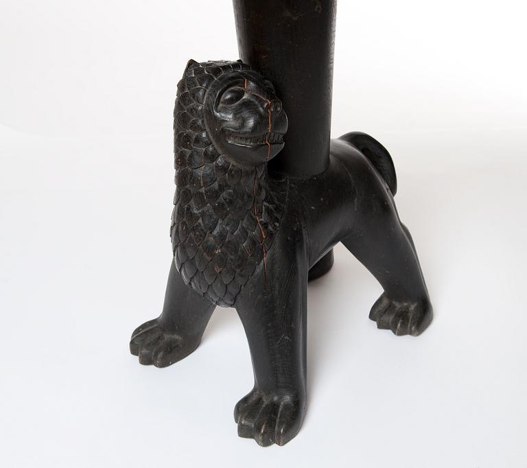 Anna Petrus, a table, Sweden early 1920's. By the artist, sculptured oak with an engraved copper tray.