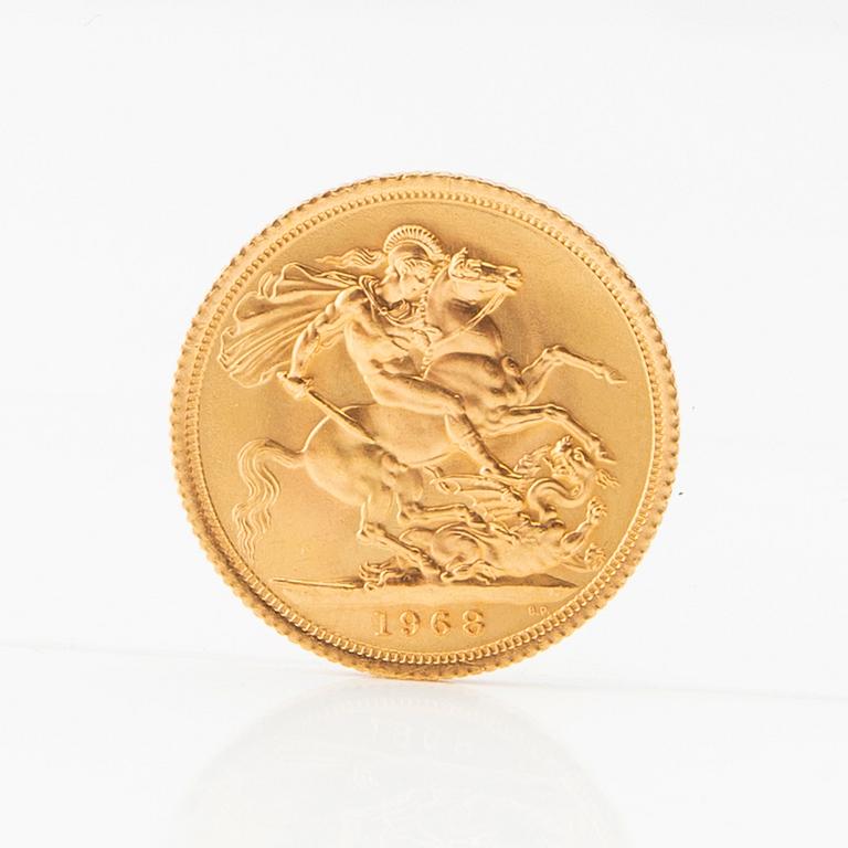 Gold coin 1 Sovereign 1968 United Kingdom Elizabeth II.