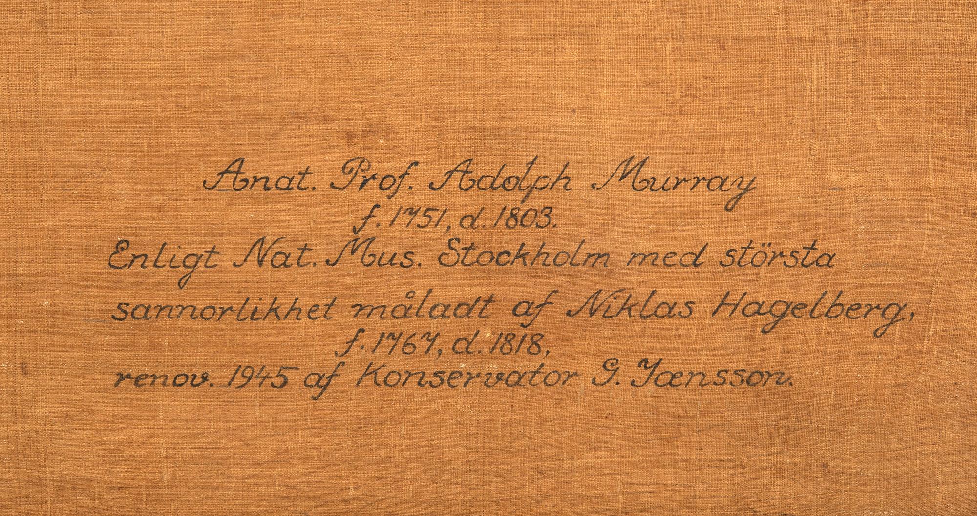 Niklas Hagelberg attributed, Portrait of Professor Adolf Murray.