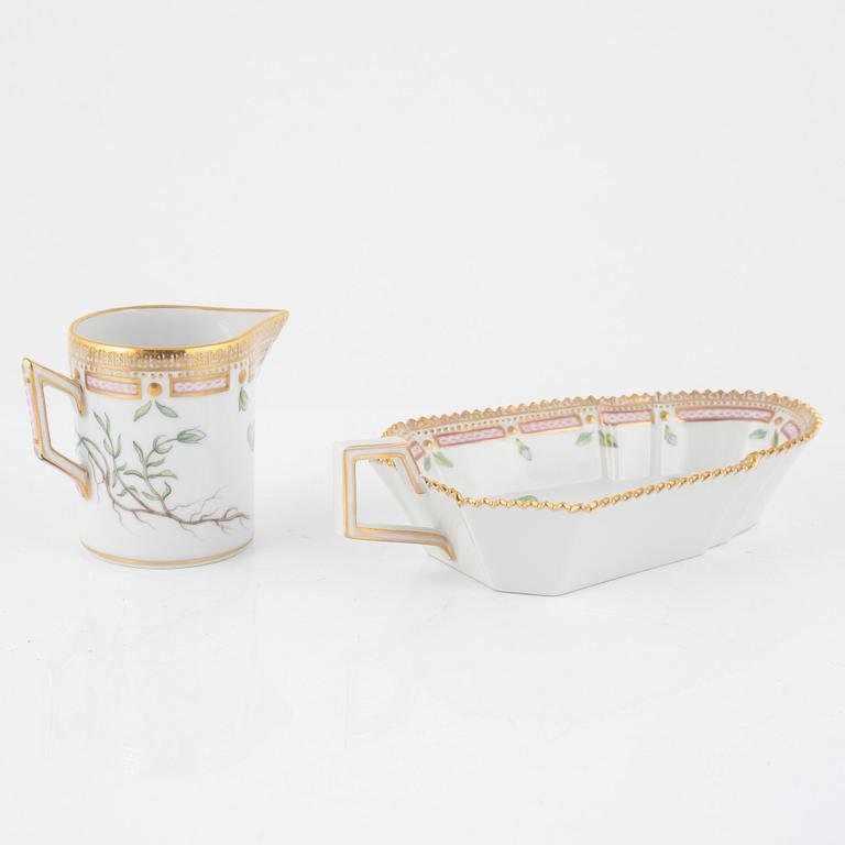 A 'Flora Danica' procelain creamer and a sauce bowl, Royal Copenhagen, Denmark.