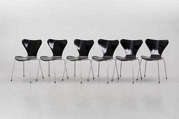 ARNE JACOBSEN, STOLAR, 6 st, "Sjuan", Fritz Hansen.