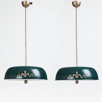 Harald Elof Notini, a pair of ceiling lamps, Böhlmarks, Sweden, 1930's.