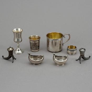 PARTI SILVER, 8 delar, bla Ryssland, sent 1800-tal till 1900-talets andra hälft. Vikt tot ca 307 gram.