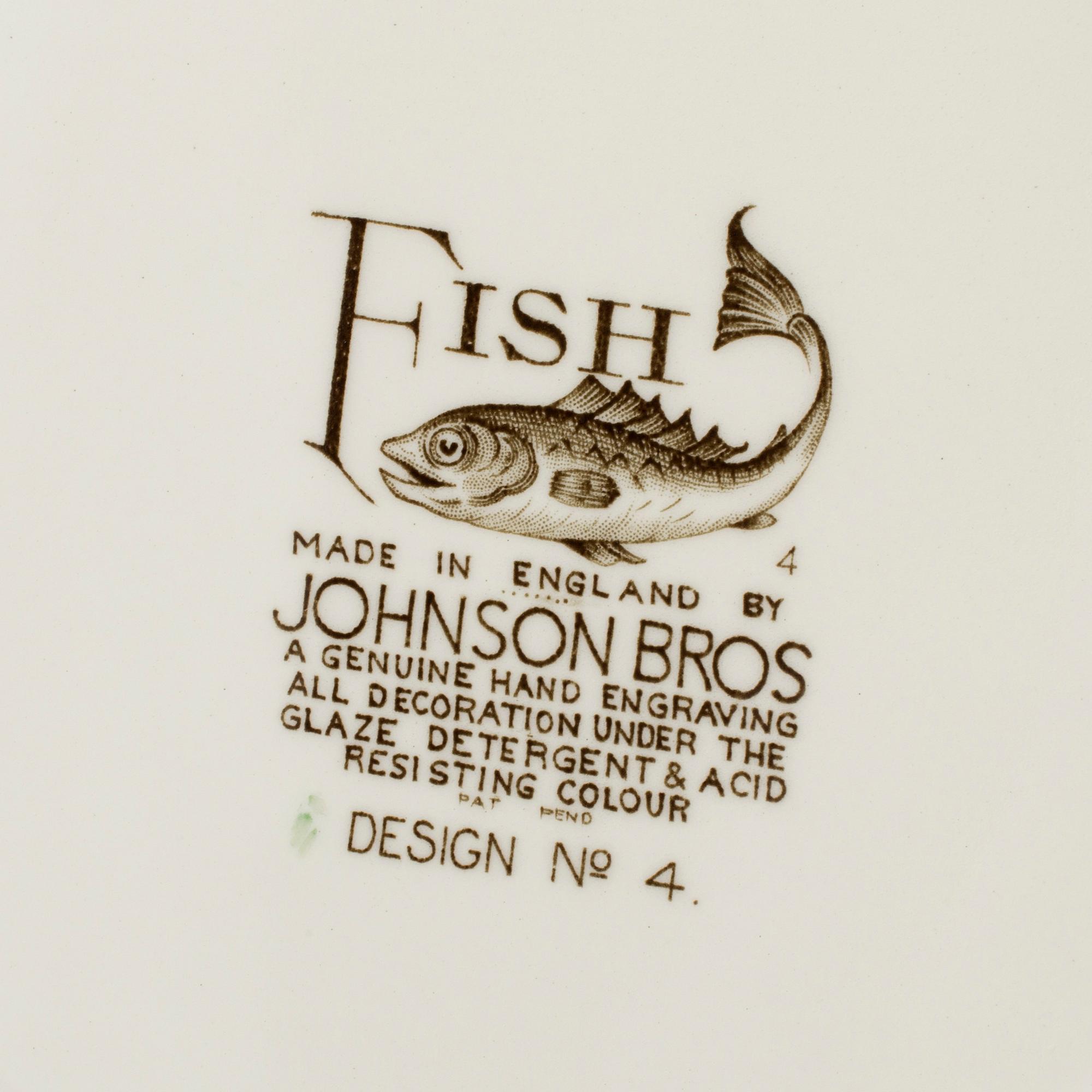 SERVISDELAR, 17 st, flintgods, "Fish", Johnson Bros, England, 1900-talets andra hälft.