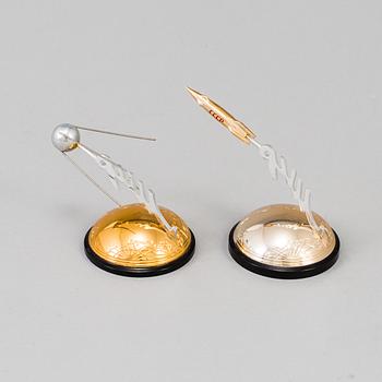 Three USSR Desk Rocket Satellite Models of  "Vostok 1" (Yuri Gagarin 1961) and "Sputnik 1", 1957.