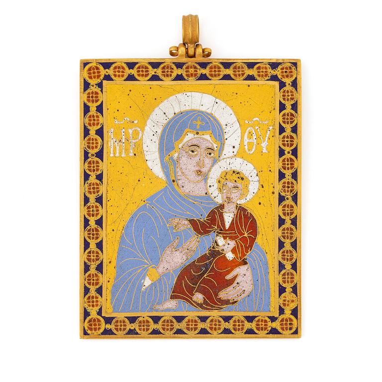 A modern Byzantine-style gold and enamel plaque.