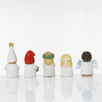 Lisa Larson, a set of five stoneware figurines, including from the series 'Adventsbarn', Gustavsberg.