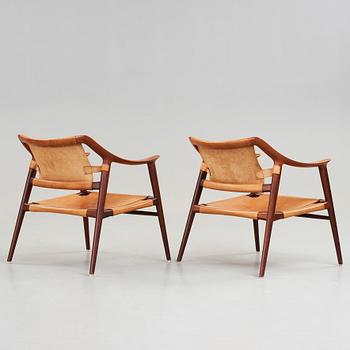 Adolf Relling & Sigurd Resell, a pair of teak and leather "56/2 Bambi-series" armchairs, Norway 1950-60's.