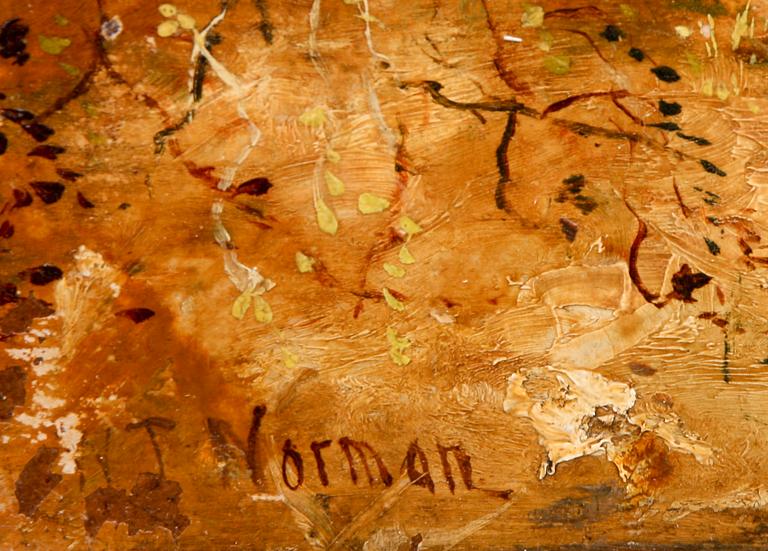 OKÄND KONSTNÄR, olja på pannå, sign W.T Norman. 1800-talets slut.