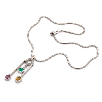 A diamond, emerald and fancy coloured sapphire necklace by Efva Attling.