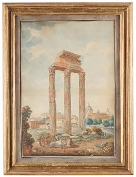 445. UNKNOWN ARTIST 18TH CENTURY, The Forum, Rome, with the Temple of Castor and Pollux.