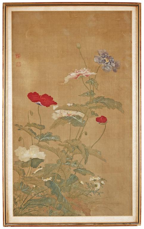 A painting on silk by anonymous artist, Qing dynasty, 18/19th century.