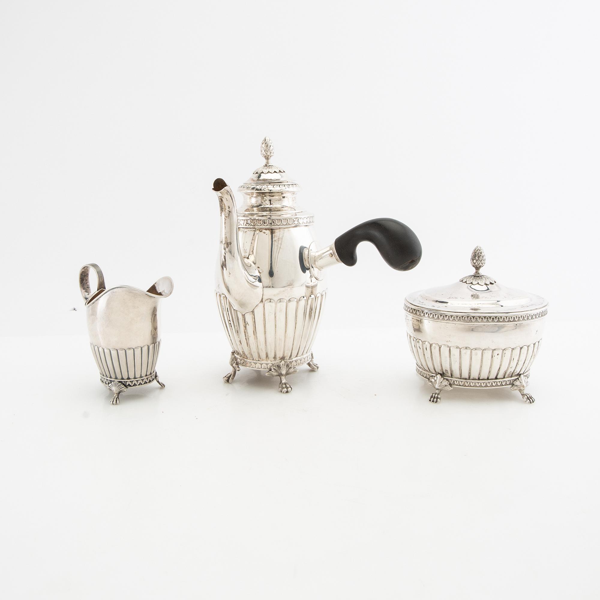 Kaffeservis 3 dlr Gustaviansk stil silver GAB Stockholm 1905.