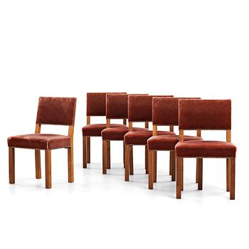 324. Oscar Nilsson, attributed to, six oak chairs, probably executed at Isidor Hörlin AB, Stockholm, 1930-40's.