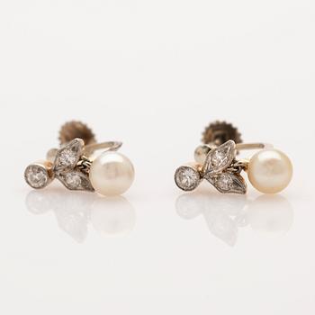Earrings, 18k, diamonds, pearls.