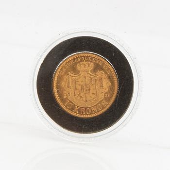 Guldmynt Sverige, Oscar II 10 kr, 1894, felpräglat.