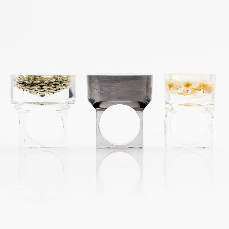 Siv Lagerström, tre ringar akrylplast, 1970-tal.