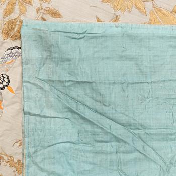 A Chinese silk embroidered wall panel/bedspread, Qing dynasty, 19th Century.