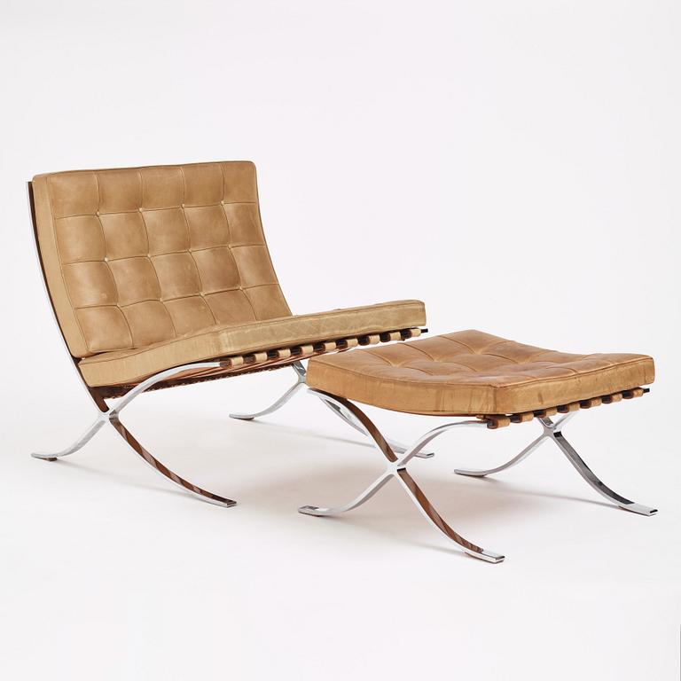 Ludwig Mies van der Rohe, fåtölj med fotpall, "Barcelona", Knoll, 1970-tal.