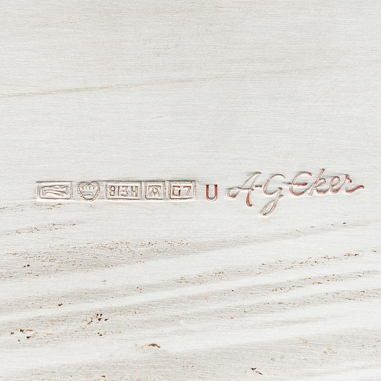 Anna-Greta Eker, A mahogany and silver sugar bowl and cream jug and a silver bowl, Auran Kultaseppä, Turku 1963-67.