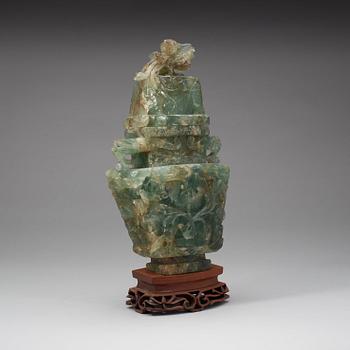 A Chinese carved fluorite vase with cover, 20th Century.