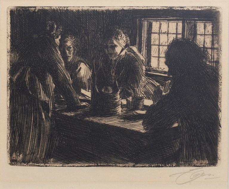 Anders Zorn, etsning, 1905, signerad.