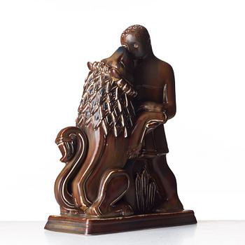 Gunnar Nylund, skulptur, "Androcles och lejonet", Rörstrand 1950-tal.