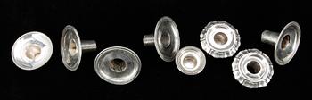 PARTI LJUSHATTAR, 9 st, silver, GAB, C G Hallberg mfl. 1800-1900-tal. Total vikt ca 271 g.
