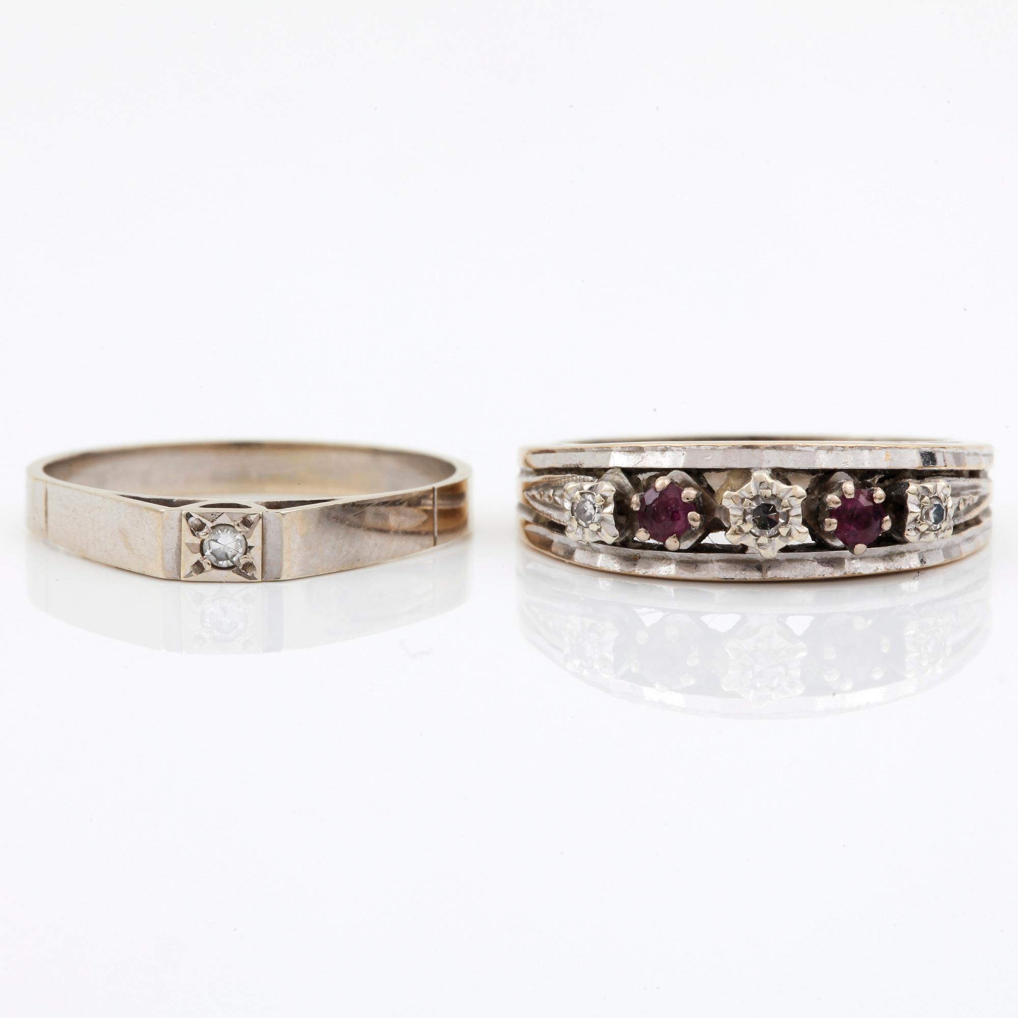 RINGAR, 2 st, 18k guld med diamanter och rubiner. Vikt 6 gram.