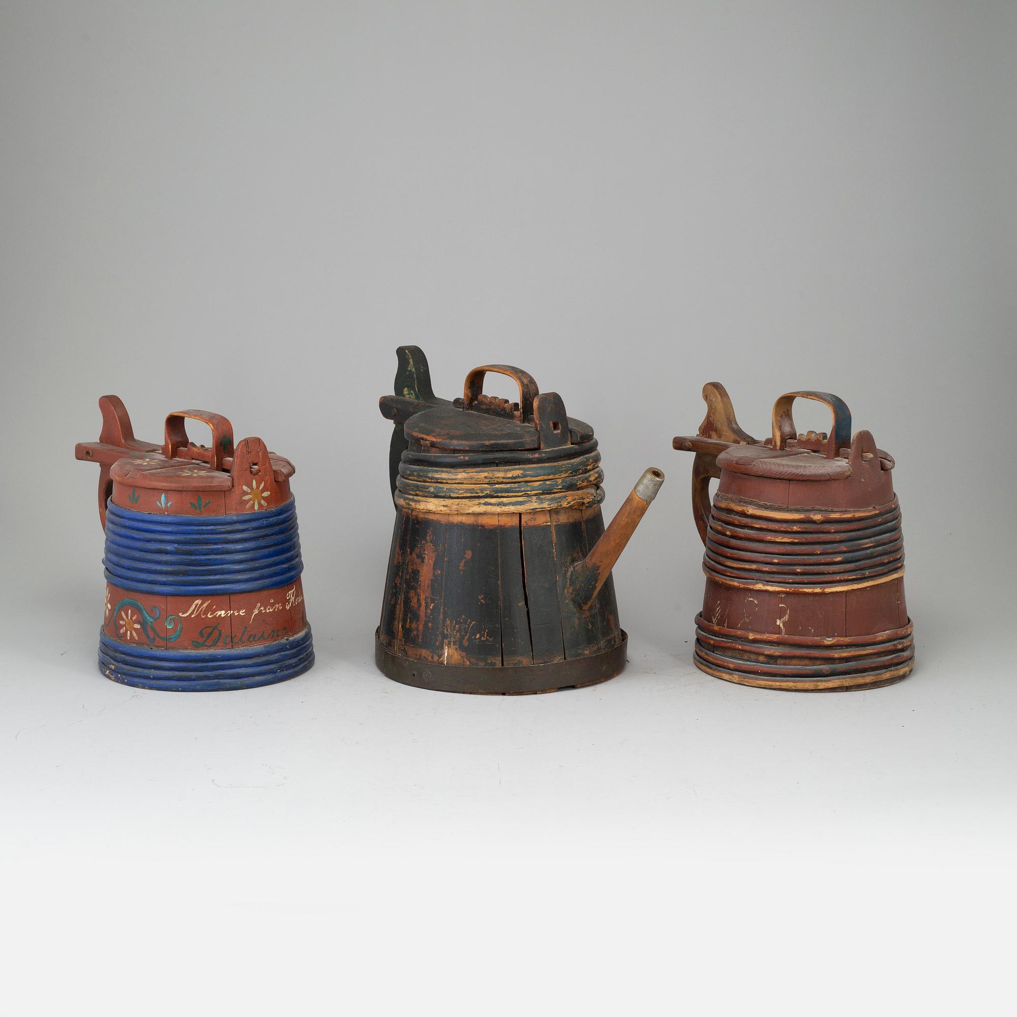 Three painted wooden jars from the 19-20th century.
