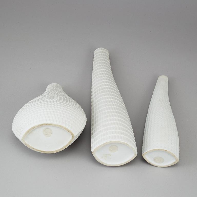 Three 'Reptil' stoneware vases by Stig Lindberg, Gustavsberg, Sweden, produced 1953-63.