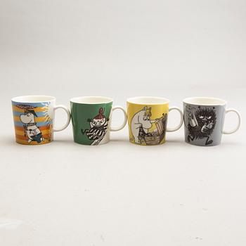 Moomin mugs, four pcs, porcelain, Arabia, Finland, 1990-2001.