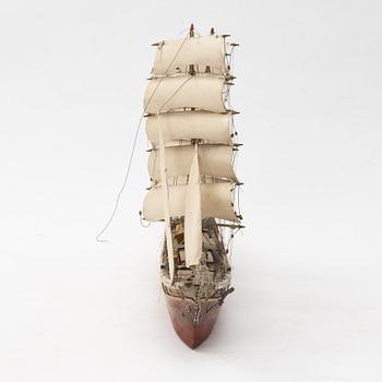 Model boat, four-masted barque, mid-20th century.