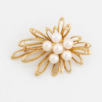 Brosch, guld med pärlor.