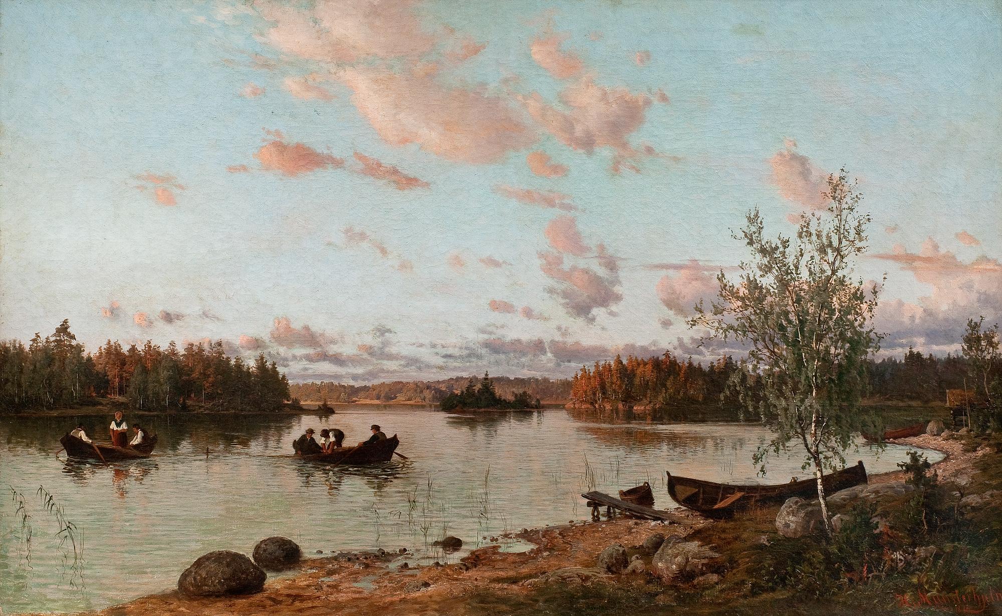 Hjalmar Munsterhjelm, RIVERBANK AT SUNSET.