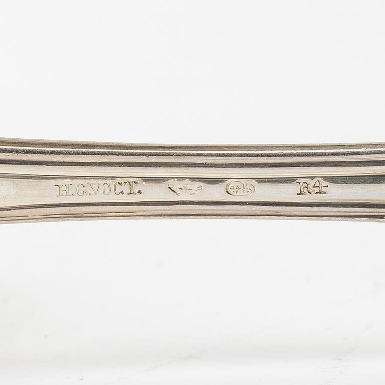 HG Vogt, bordsskedar, 6 st, silver, modell Olga, Stockholm 1847.