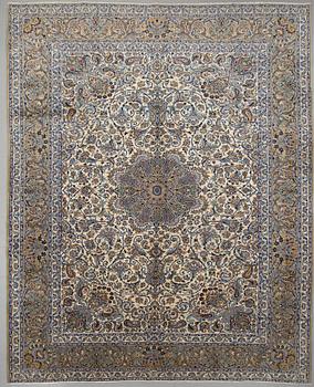 A SIGNED KESHAN RUG, 376 x 297 cm.