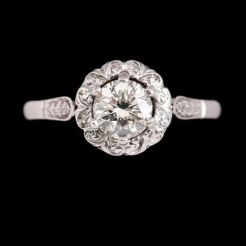 RING, 18 k vitguld, briljantslipad diamant ca 0.93 ct.