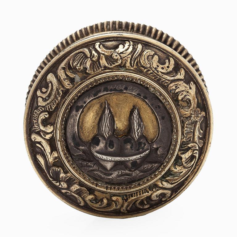 Silver case with concealed compartment, engraved 1776.